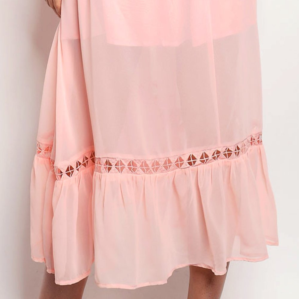 Bright Pink Chiffon Ruffle Halter Midi Maxi Dress - Picture 7 of 8